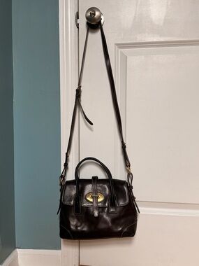 Dooney and Bourke Brown Leather Satchel with Gold Hardware